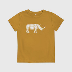 Футболка хлопковая детская Носорог белый сбоку, цвет: горчичный