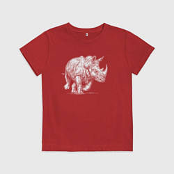 Футболка хлопковая детская Белый носорог бежит, цвет: красный