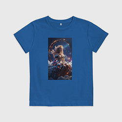 Футболка хлопковая детская Аниме девушка ангел на облаке, цвет: синий