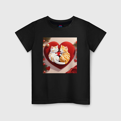 Детская футболка Котята с сердчком / Черный – фото 1