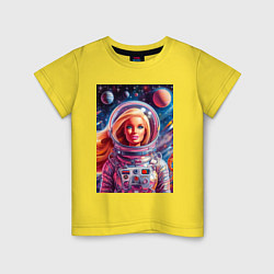 Футболка хлопковая детская Красавица Барби в космосе - нейросеть, цвет: желтый