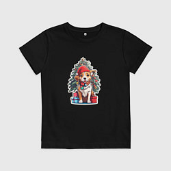 Футболка хлопковая детская Новогодняя cобака с подарками, цвет: черный