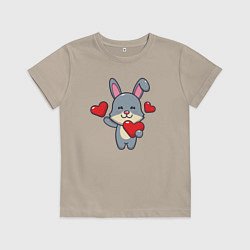 Футболка хлопковая детская Зайчишка с сердечками, цвет: миндальный