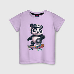 Футболка хлопковая детская Cool panda on a skateboard - extreme, цвет: лаванда