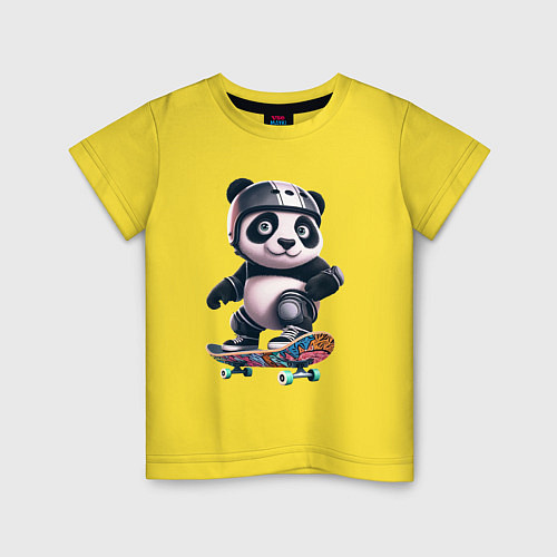 Детская футболка Cool panda on a skateboard - extreme / Желтый – фото 1