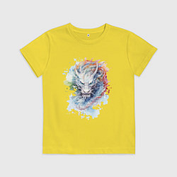Футболка хлопковая детская Дракон нарисованный акварелью, цвет: желтый