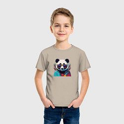 Футболка хлопковая детская Модная панда в солнечных очках, цвет: миндальный — фото 2