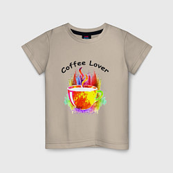 Футболка хлопковая детская Люблю пить кофе, цвет: миндальный