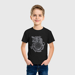 Футболка хлопковая детская Волк Одина с вегвизиром и рунами, цвет: черный — фото 2