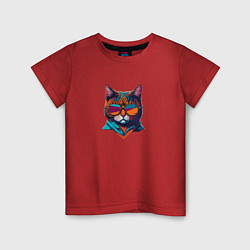 Футболка хлопковая детская Модный кот в очках, цвет: красный