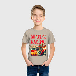 Футболка хлопковая детская Dragon cool racer - ai art, цвет: миндальный — фото 2