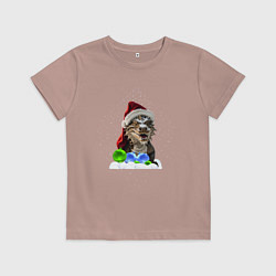Футболка хлопковая детская Дракон в шапочке, цвет: пыльно-розовый