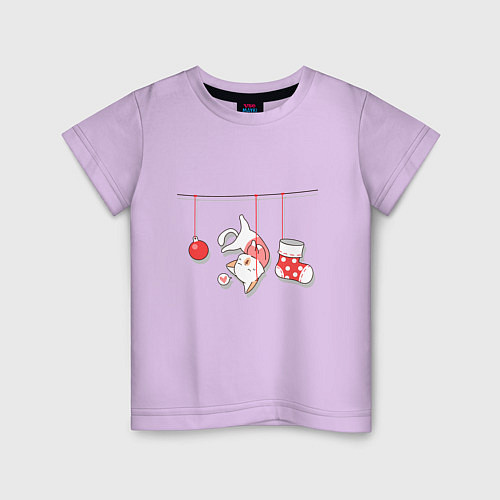 Детская футболка Котик-подарок / Лаванда – фото 1