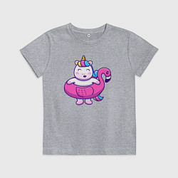 Футболка хлопковая детская Единорог и фламинго, цвет: меланж