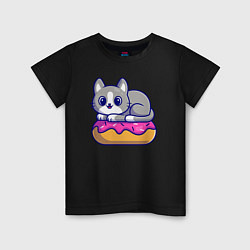 Футболка хлопковая детская Кот на пончике, цвет: черный