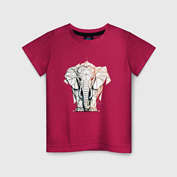 Футболка хлопковая детская Слон в геометрическом стиле, цвет: маджента