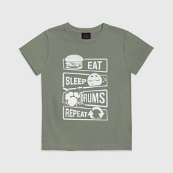 Футболка хлопковая детская Еда сон барабаны, цвет: авокадо