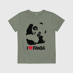 Футболка хлопковая детская I love panda, цвет: авокадо