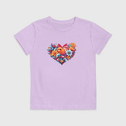 Футболка хлопковая детская Цветы в форме сердца, цвет: лаванда