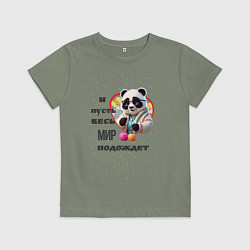 Футболка хлопковая детская Бабушка панды, цвет: авокадо