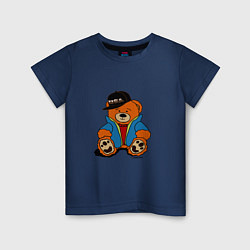 Футболка хлопковая детская Мишка Марат в куртке, цвет: тёмно-синий