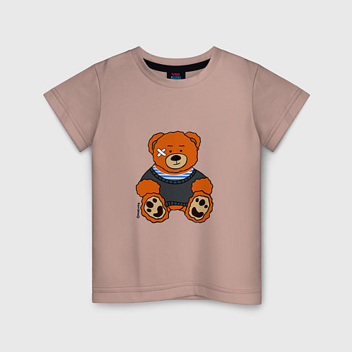 Детская футболка Медведь Вова с пластырем / Пыльно-розовый – фото 1