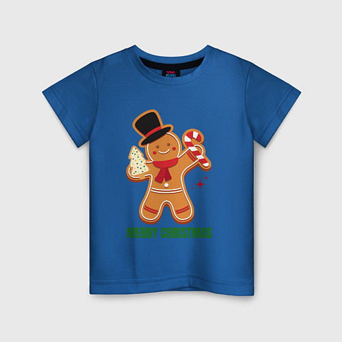 Детская футболка Пряничный человечек с леденцом / Синий – фото 1