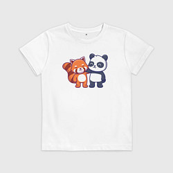 Футболка хлопковая детская Милые панды, цвет: белый