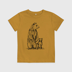 Футболка хлопковая детская Медведица с медвежонком, цвет: горчичный