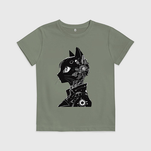 Детская футболка Кибер кошечка - аниме / Авокадо – фото 1