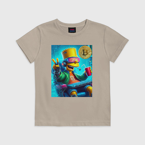 Детская футболка Барт Симпсон владелец биткоина / Миндальный – фото 1