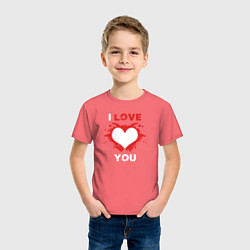 Футболка хлопковая детская I love you heart, цвет: коралловый — фото 2