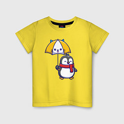 Футболка хлопковая детская Пингвинчик под зонтом, цвет: желтый