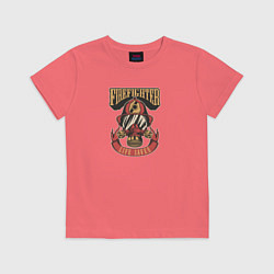 Футболка хлопковая детская Спасатель пожарный, цвет: коралловый