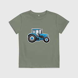 Футболка хлопковая детская Синий трактор сбоку, цвет: авокадо