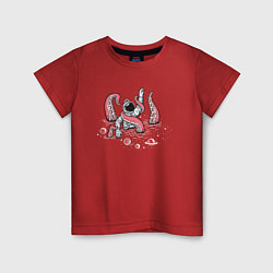 Футболка хлопковая детская Космонавт и монстр, цвет: красный