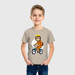 Футболка хлопковая детская Обезьяна на велосипеде, цвет: миндальный — фото 2
