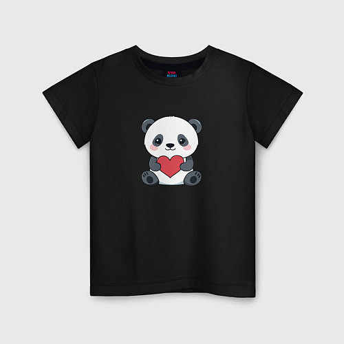 Детская футболка Панда с красным сердечком / Черный – фото 1