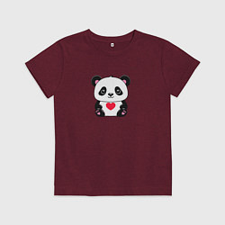 Футболка хлопковая детская Малыш панды с сердечком, цвет: меланж-бордовый
