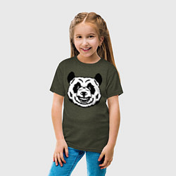 Футболка хлопковая детская Чёрно-белая голова панды с оскалом, цвет: меланж-хаки — фото 2