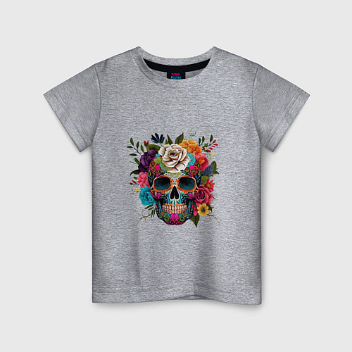 Детская футболка Череп в ярких цветах / Меланж – фото 1