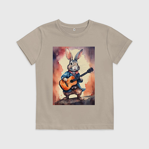 Детская футболка Милый романтичный кролик c гитарой / Миндальный – фото 1