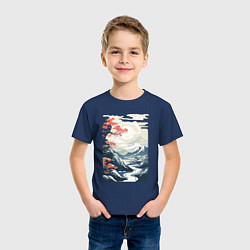 Футболка хлопковая детская Горный пейзаж в японском стиле, цвет: тёмно-синий — фото 2