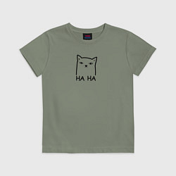 Футболка хлопковая детская Cat ha ha black, цвет: авокадо