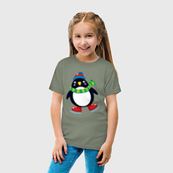 Футболка хлопковая детская Пингвин на коньках, цвет: авокадо — фото 2