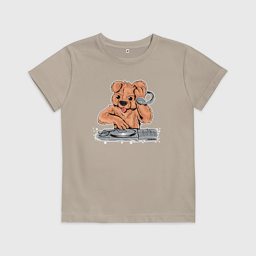 Детская футболка Пёсик диджей / Миндальный – фото 1