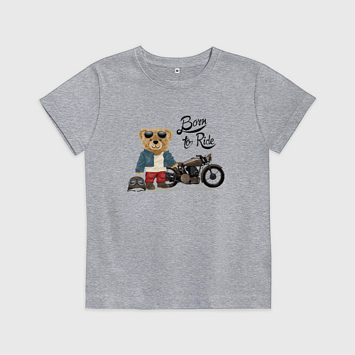 Детская футболка Плюшевый медвежонок с мотоциклом / Меланж – фото 1