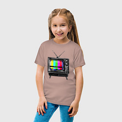 Футболка хлопковая детская Старый телевизор no signal, цвет: пыльно-розовый — фото 2