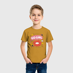 Футболка хлопковая детская Go girl lips, цвет: горчичный — фото 2