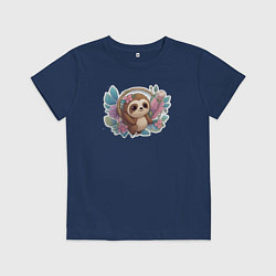 Футболка хлопковая детская Маленький ленивец, цвет: тёмно-синий